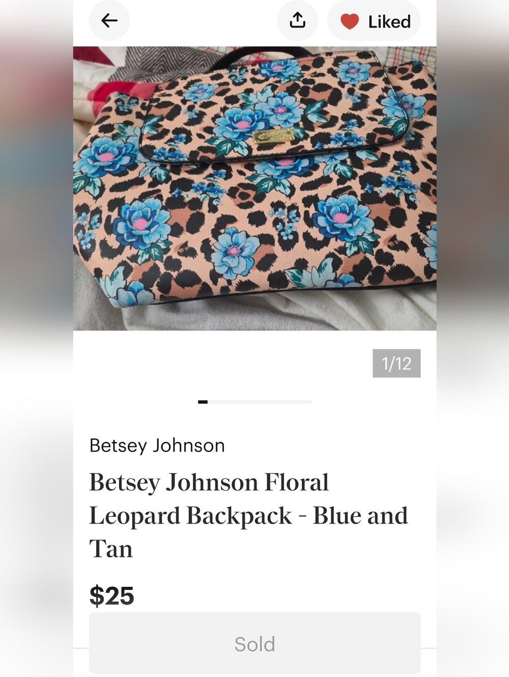 Betsey Johnson Floral Leopard Backpack - Blue and Tan GUC - Picture 16 of 16